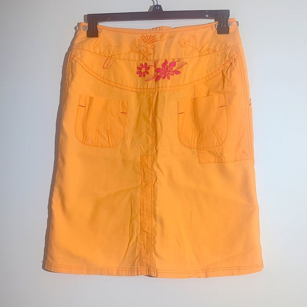 Oilily NWOT Orange Embroidered Floral Flowers Midi Skirt Wide Belt 38 EU 10-12US - Picture 2 of 10